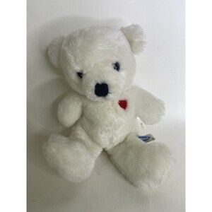Vintage 1982 Dakin Teddy Bear White Red Heart Plush Stuffed Animal Toy